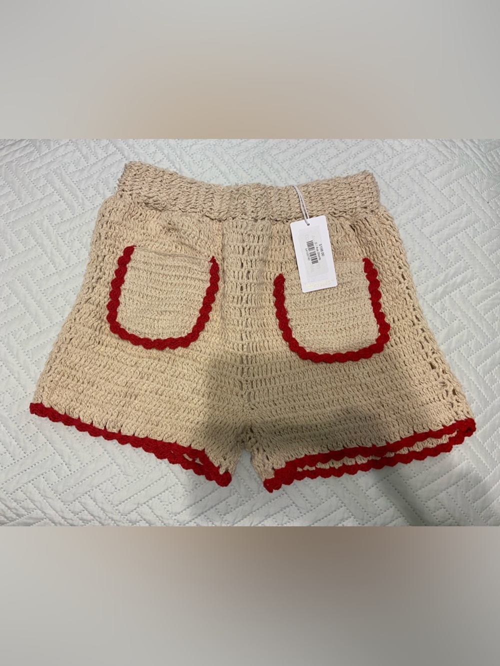 Corey Lynn Calter Ava Crochet Shorts with Red Trim